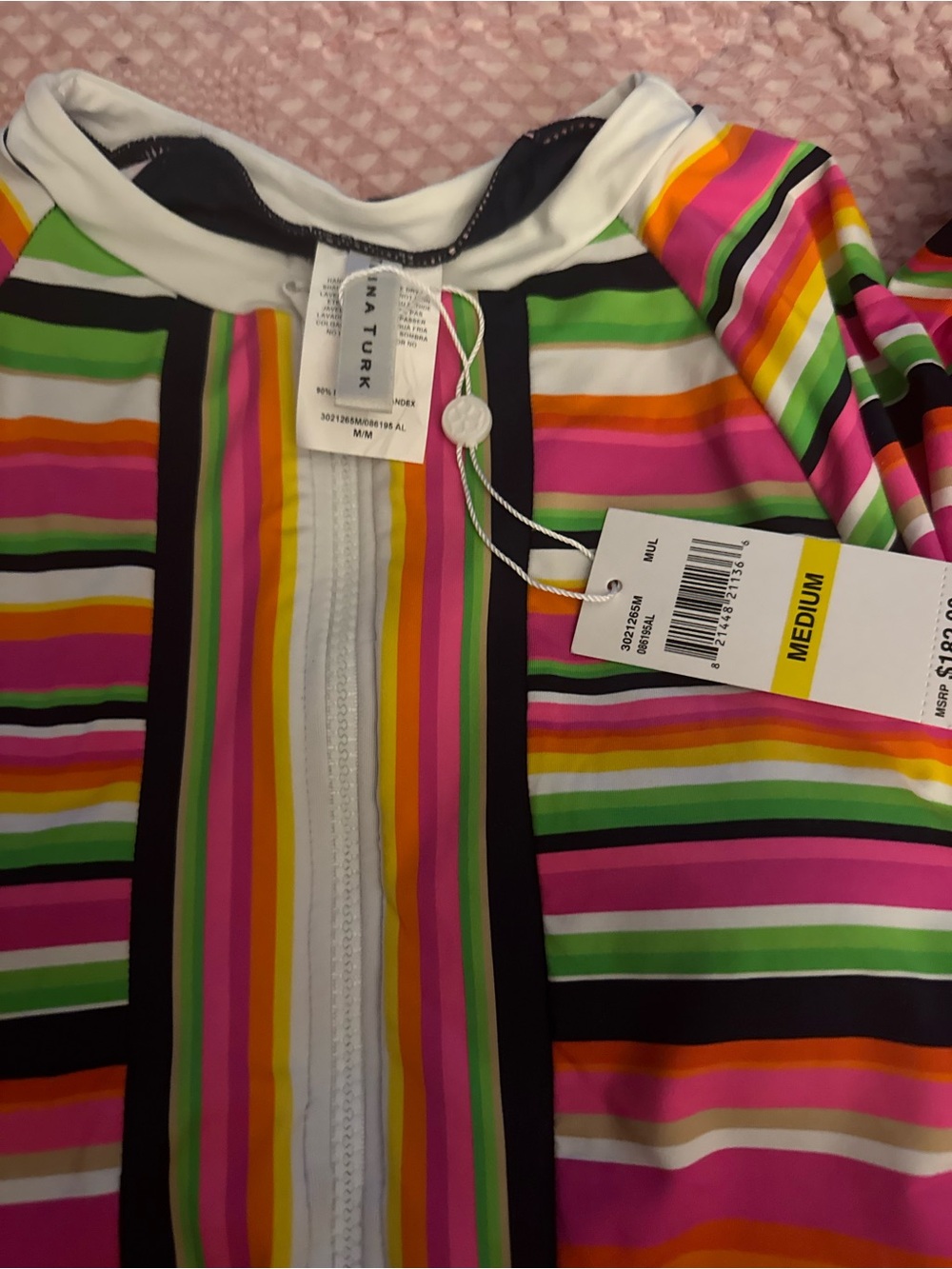 TRINA TURK Multicolor Splash Stripe 1 Pc Paddle Swimsuit Sz Medium NWT - Picture 3 of 6